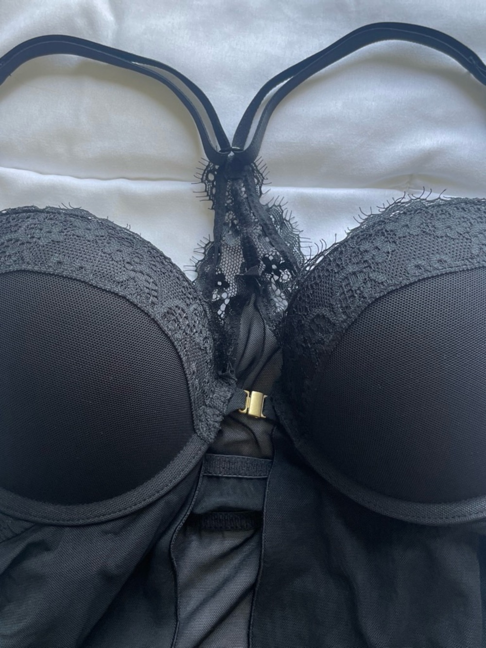 Gilligan & O'Malley Black Lace-Trim Push-Up Babydoll Chemise - Picture 2 of 5